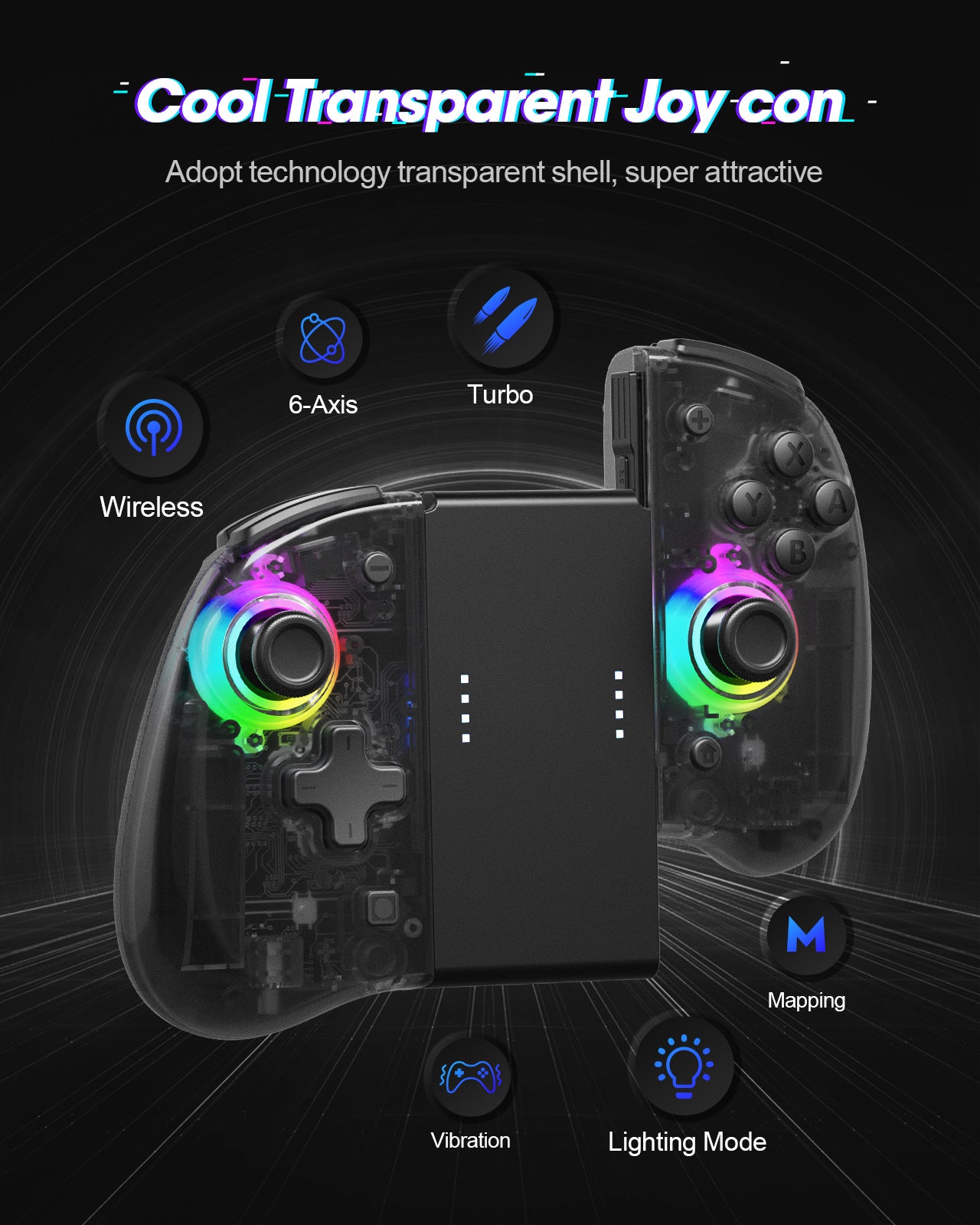 DOYOKY Classic RGB Joycon - Black Semi-transparent