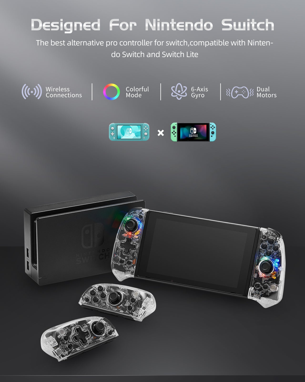 DOYOKY Wireless RGB Joycon Slim Controller for Switch/Switch OLED-透明發現