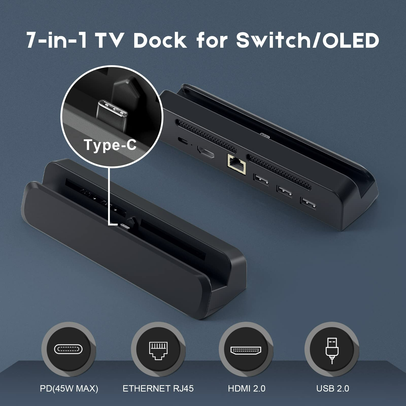 BINBOK Switch Dock（帶 LAN 端口），Nintendo Switch/OLED 擴展塢，帶以太網端口的 Switch 便攜式充電座，4K HDMI 2.0 和 USB 2.0 端口，Nintendo Switch Dock 替換件